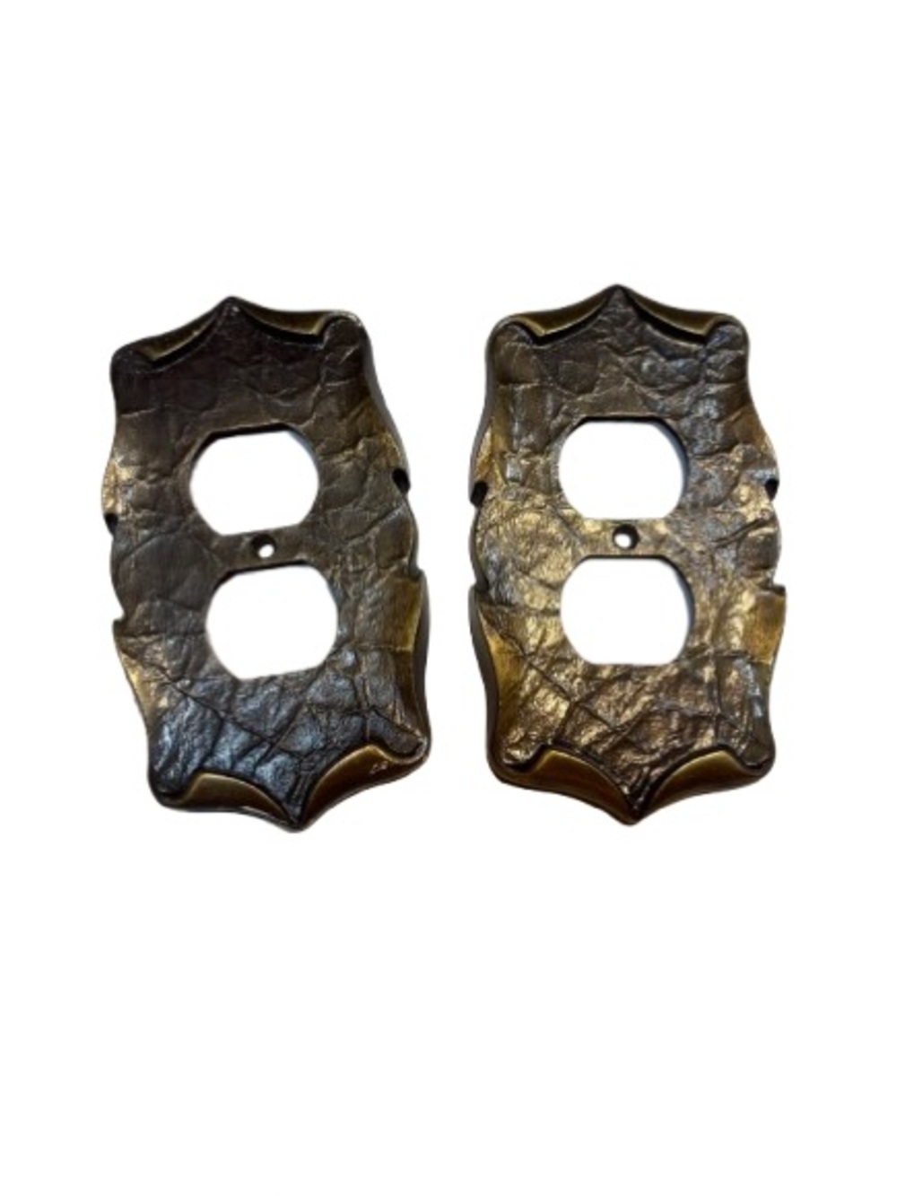 TWO vintage Amerock Carriage House outlet plate in an antique brass finish.